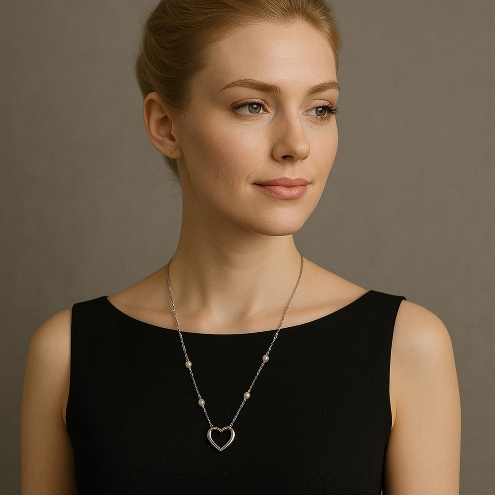 Adina Reyter for Love Earth Sterling Silver Pendant Heart & Real Pearls Necklace